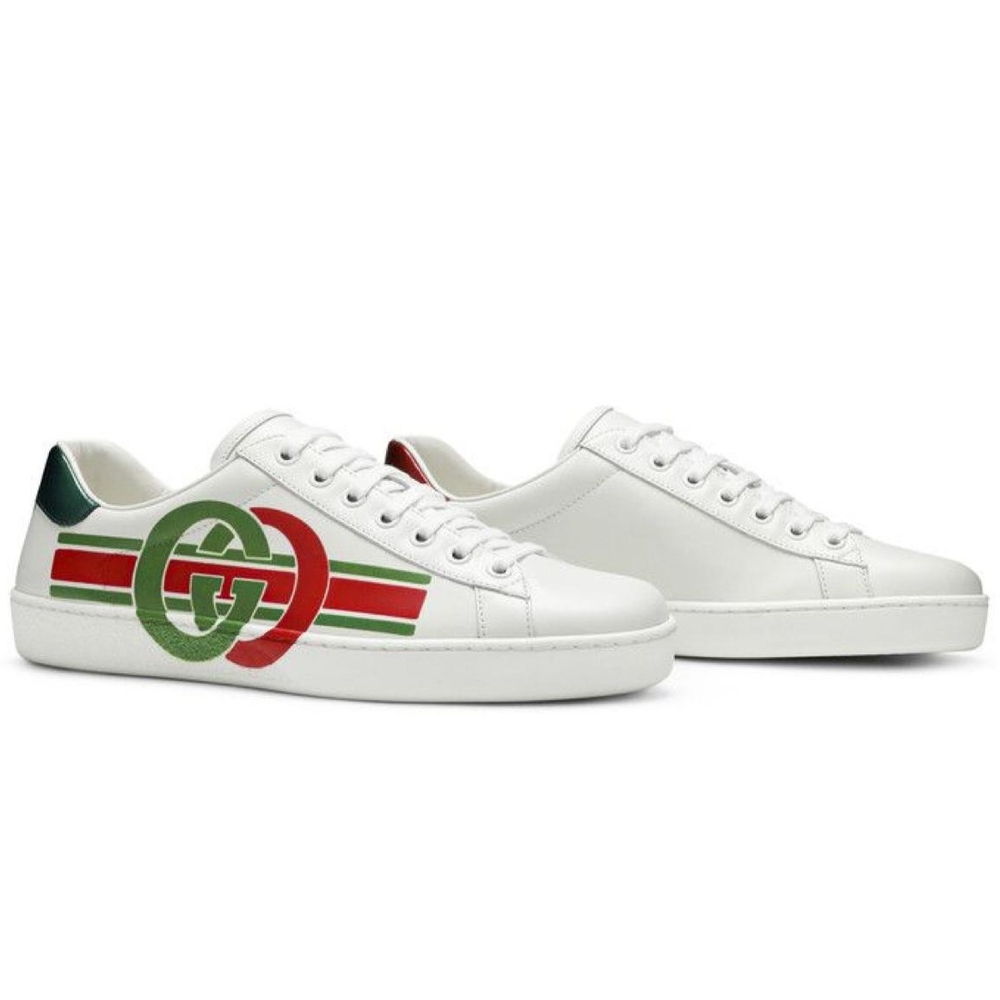 Gucci Men's White Sneakers with Green and Red Accents